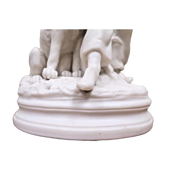Antique French White Parisian Figurine - Boy And His Dog Figurine 11" - Picture 8 of 10